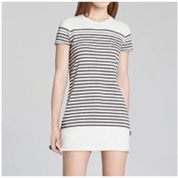 BCBG Maxazria Striped Low Back Dress Size XS Short Sleeve Mini Cream Black - Picture 2 of 11